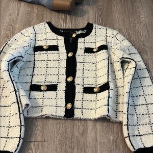 Truth Cropped Plaid Tweed Jacket in White and Black